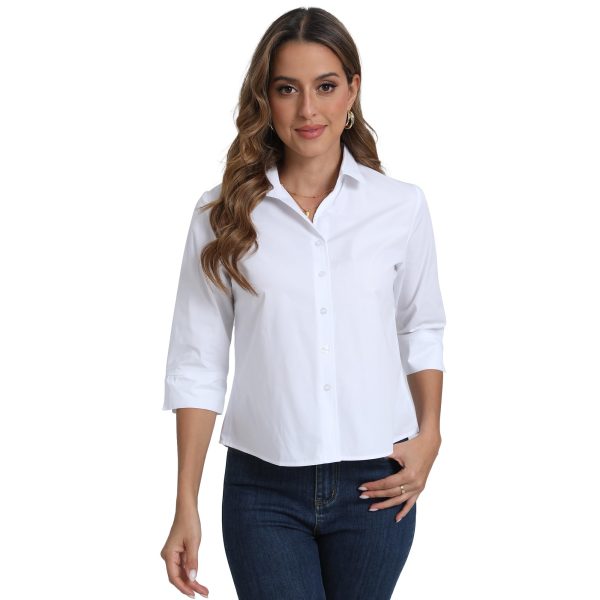 Women's Button Down Shirt Tailored 3/4 Sleeve Slim Fit Non Iron Wrinkle Free Basic Formal Work Blouses