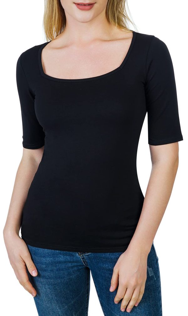 Women's Half Sleeve Square Neck Slim-Fit Tee Tops