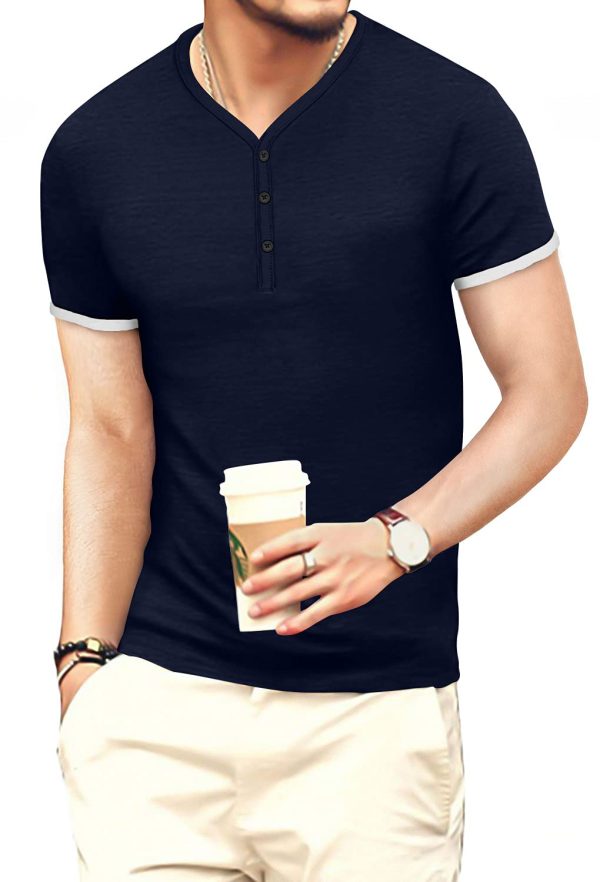 Mens Casual Slim Fit Basic Henley Short/Long Sleeve Fashion Cotton T-Shirt