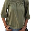 Women's Solid Crew Neck T Shirt Blouse Cotton Half Sleeve 3/4 Sleeve Casual Loose Pleated Basic Tops