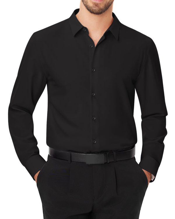 Men's Dress Shirts Stretch Long Sleeve Formal Shirt Solid Business Casual Button Down Shirts for Wedding Prom