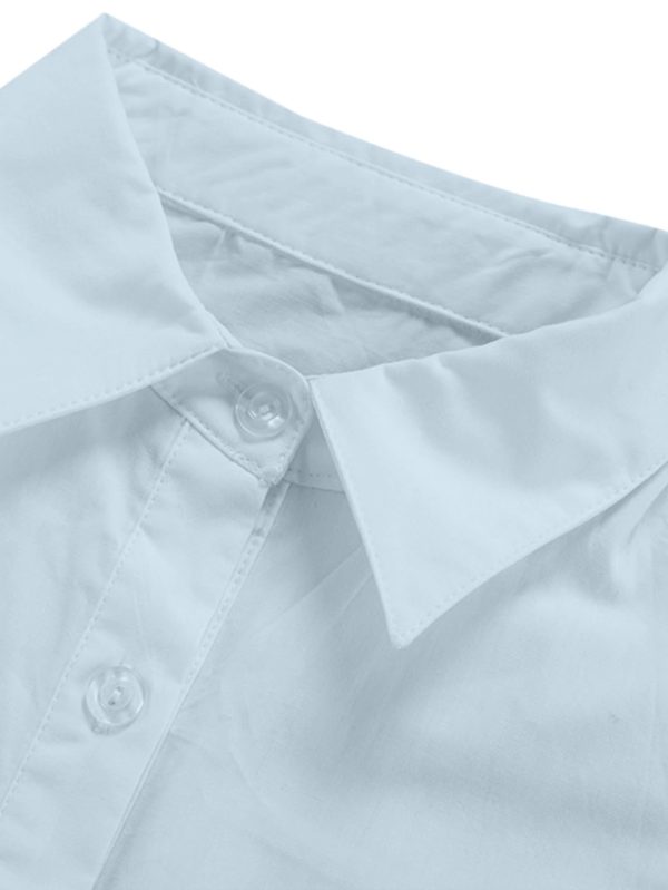 Women's Casual Shirt Dress Collar V Neck Button Down Loose Long Sleeve Mini Dresses Baby Blue Medium