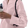 Women's Casual Shirt Dress Collar V Neck Button Down Loose Long Sleeve Mini Dresses Light Pink Large