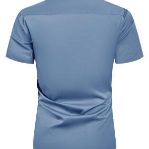 Mens Short Sleeve Dress Shirts Wrinkle Free Solid Casual Button Down Shirts with Pocket