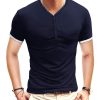 Mens Casual Slim Fit Basic Henley Short/Long Sleeve Fashion Cotton T-Shirt
