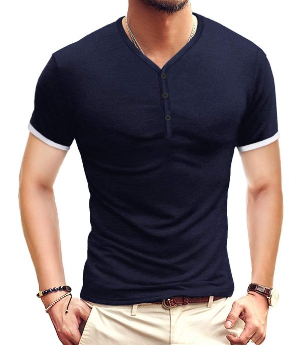 Mens Casual Slim Fit Basic Henley Short/Long Sleeve Fashion Cotton T-Shirt