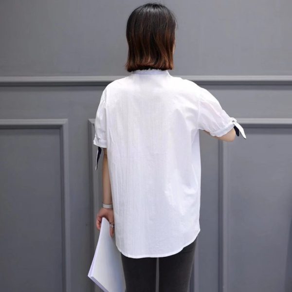 Girl's Fashion Embroidery Half Sleeve Shirt White