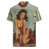 Vintage Sexy Pin-up Fix-it-Women Hawaiian Button Down Shirt Men Casual Short Sleeve Summer Tee Tops