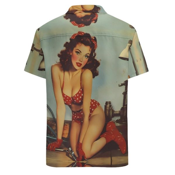 Vintage Sexy Pin-up Fix-it-Women Hawaiian Button Down Shirt Men Casual Short Sleeve Summer Tee Tops