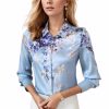 Women's Printed Flowers Commercial Long Sleeved Casual Loose Lapel Button Down Shirt Blouse Tops.
