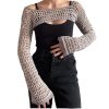 Women Mesh Crochet Crop Top Long Sleeve Hollow Out Cropped Knit Sweater Bikini Beach See Through Cover Ups