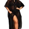 Women's Plus Size Sheer Mesh Half Sleeve Loose Swimsuit Maxi Dress Cover Up
