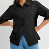 Womens Summer Tops Dressy Casual V Neck Short Sleeve Shirts Solid Button Down Blouses Tops