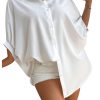 Women's Button Down Batwing Sleeve Shirts Casual Loose Tops Solid Blouses