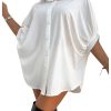 Women's Button Down Batwing Sleeve Shirts Casual Loose Tops Solid Blouses