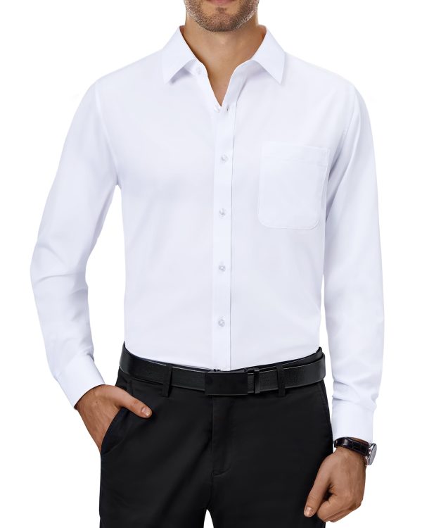 Mens Dress Shirts 4-Way Stretch Long Sleeve Collared Casual Solid Wedding Dating Button Down Shirt