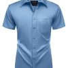 Mens Short Sleeve Dress Shirts Wrinkle Free Solid Casual Button Down Shirts with Pocket