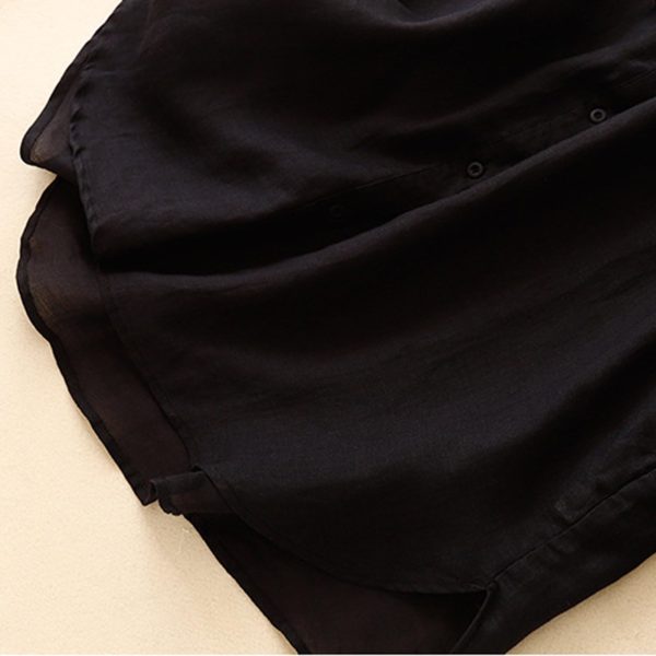 Womens Cotton Linen Tunic Shirts Button Up Half Sleeve Embroidered Blouses Summer Casual Loose Fit Vintage Long Tops
