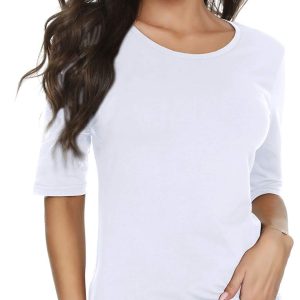 Women's Basic Half Sleeve Round Neck T-Shirt Stretchy Casual Cotton Tops