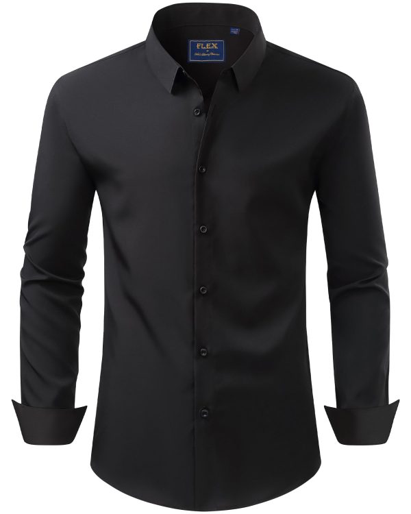 Men's Dress Shirts Stretch Long Sleeve Formal Shirt Solid Business Casual Button Down Shirts for Wedding Prom