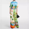 Floral two piece sets for women, Casual Floral Fruit Print Short Sleeve Shirt Wide Leg Pants Hawaii Beach Outfits