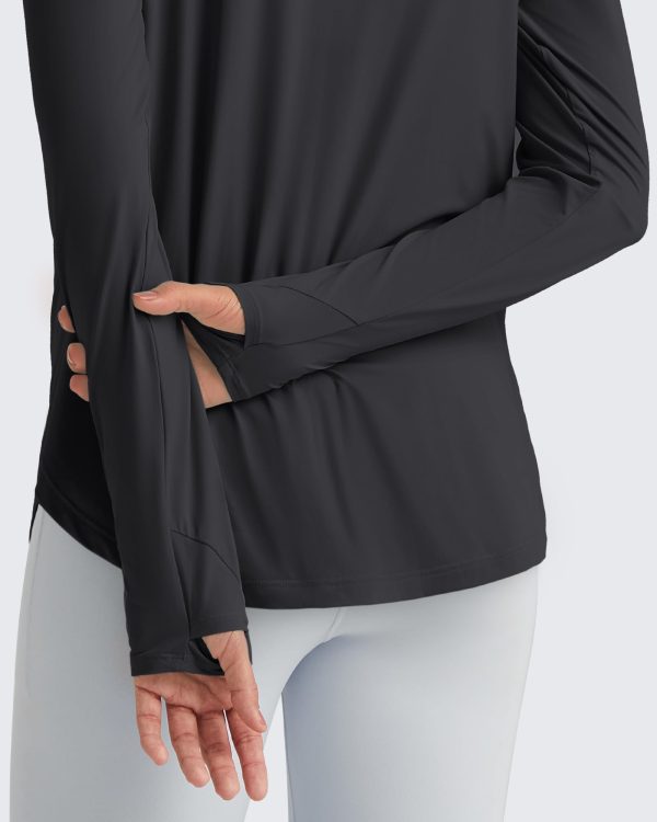 Lightbreeze Womens UPF 50+ Sun Shirts with Hoodie Long Sleeve Workout Tops Half Zip Rash Guard Hiking Fishing