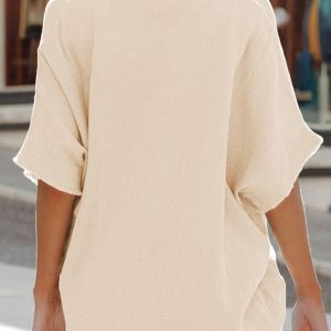 Casual Womens Short Sleeve V Neck Shirts Oversized Solid Blouses Tops