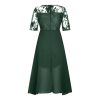 Women's Chiffon Lace Mesh Patchwork Empire Waist Dresses Summer Half Sleeve Pleated Fashion Flwoy A-Line Midi Dress