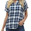 Women's Plaid Short Sleeve Button Down Shirt Casual Summer Blouses Tops