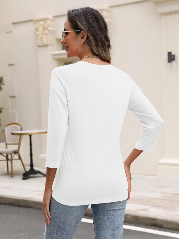 Women's V Neck 3/4 Sleeve Tops Casual Shirts Basic Summer Tees