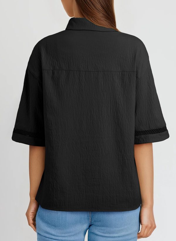 Womens Summer Tops Dressy Casual V Neck Short Sleeve Shirts Solid Button Down Blouses Tops