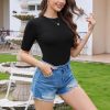 Women Bodysuit Tops Summer Half Sleeve Bodysuit Shirts 2025 Trendy Casual Ribbed Slim Fit Round Neck Jumpsuit Blouses