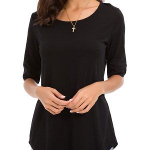 Womens Cotton Tops Summer Casual Fitted T Shirt Half Sleeve Tunic Comfy Tee