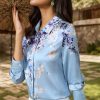 Women's Printed Flowers Commercial Long Sleeved Casual Loose Lapel Button Down Shirt Blouse Tops.
