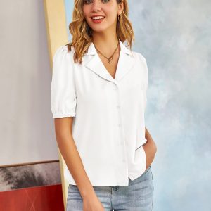 Womens Button Down Shirts Short Sleeve Long Sleeve Business Casual Tops V Neck Blouse