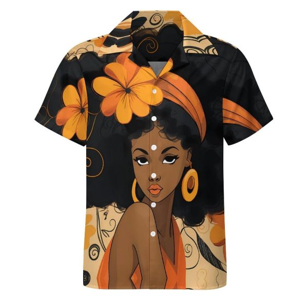 African Pretty Women Mens Hawaiian Shirt Short Sleeve Button Down Shirts Summer Casual Beach Top