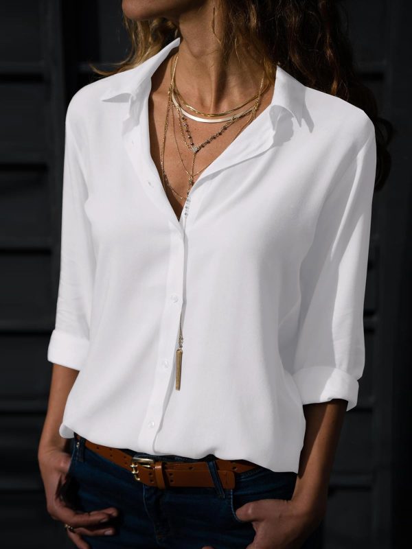 Womens Button Down Shirts Dress Shirts Long Sleeve Wrinkle Free Collared Work Office Solid Blouses Tops