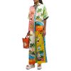 Floral two piece sets for women, Casual Floral Fruit Print Short Sleeve Shirt Wide Leg Pants Hawaii Beach Outfits