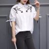 Girl's Fashion Embroidery Half Sleeve Shirt White