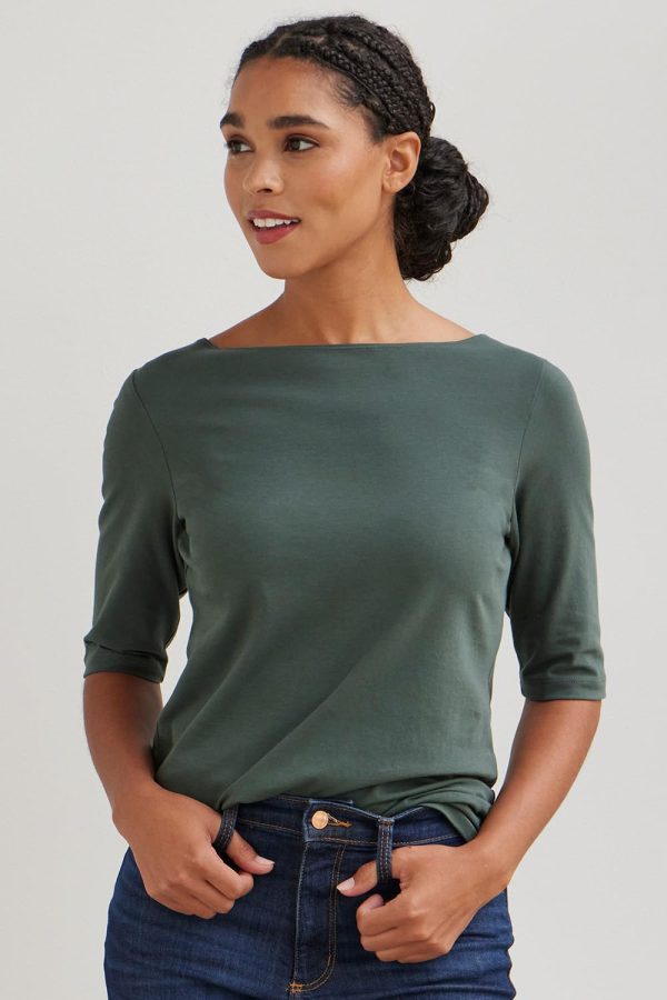 Women's Organic Pima Cotton Half Sleeve Boat Neck Top