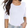 Women's Basic Half Sleeve Round Neck T-Shirt Stretchy Casual Cotton Tops