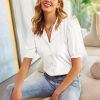 Womens Button Down Shirts Short Sleeve Long Sleeve Business Casual Tops V Neck Blouse