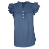 Women's V Neck Lace Crochet Shirts Button Down Short Sleeve Casual Blouse Tops