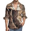 Western Vintage Denim Style Men's Dress Shirts Long Sleeve Golf Shirts Casual Button Down T-Shirt for Athletic Business