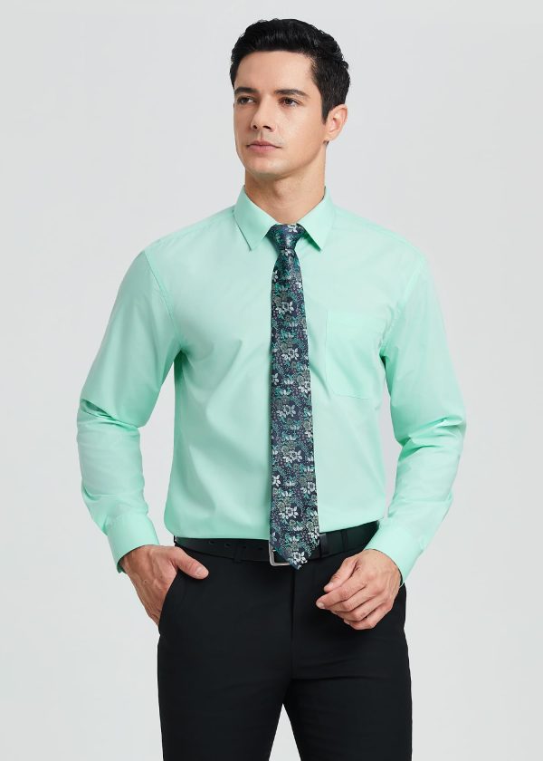 Men's Solid Long Sleeve Dress Shirt with Matching Tie and Handkerchief Set Classic Button Down Formal Business Shirts