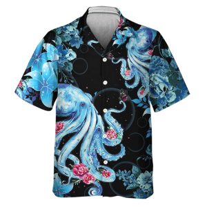 - Octopus Hawaiian Shirt Short Sleeve Aloha Beach Shirt Summer Casual Button Down Shirts Full Size S-5XL