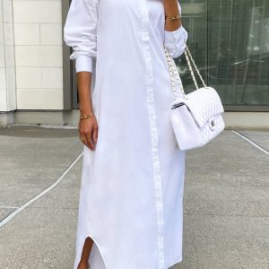 Shirt Dresses for Women Casual Long Sleeve Cotton Button Down Maxi Dresses