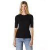 Women's Crewneck Ribbed Sweater Elbow-Length Sleeve Top, Layering Piece, Casual & Versatile- Papyrus, S