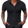 Stretch Dress Shirts for Men Short Sleeve Slim Fit Casual Button Down Shirts Muscle Fit Men's Dress Shirts