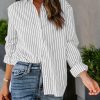 Womens Button Down Shirts Cotton Striped Dress Shirt Long Sleeve Collared Office Work Blouses Tops